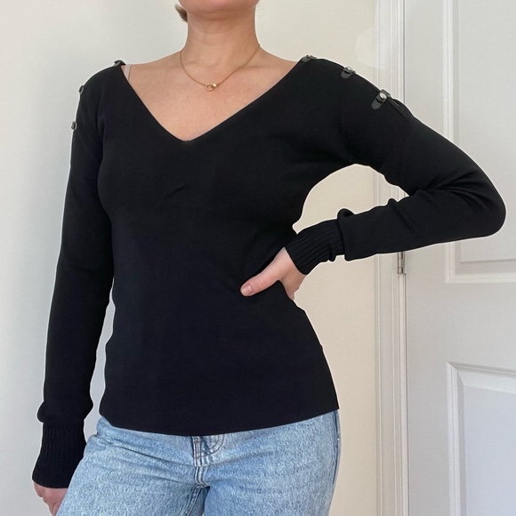 AVALIN Sweaters - AVALIN V-Neck Knit Top with Shoulder Buckle Details